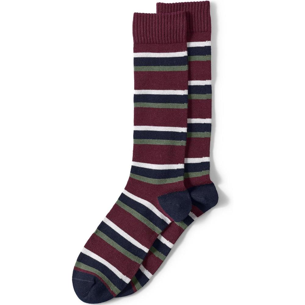 imageLands End Mens Novelty Crew SocksRoyal Burgundy Rugby Stripe