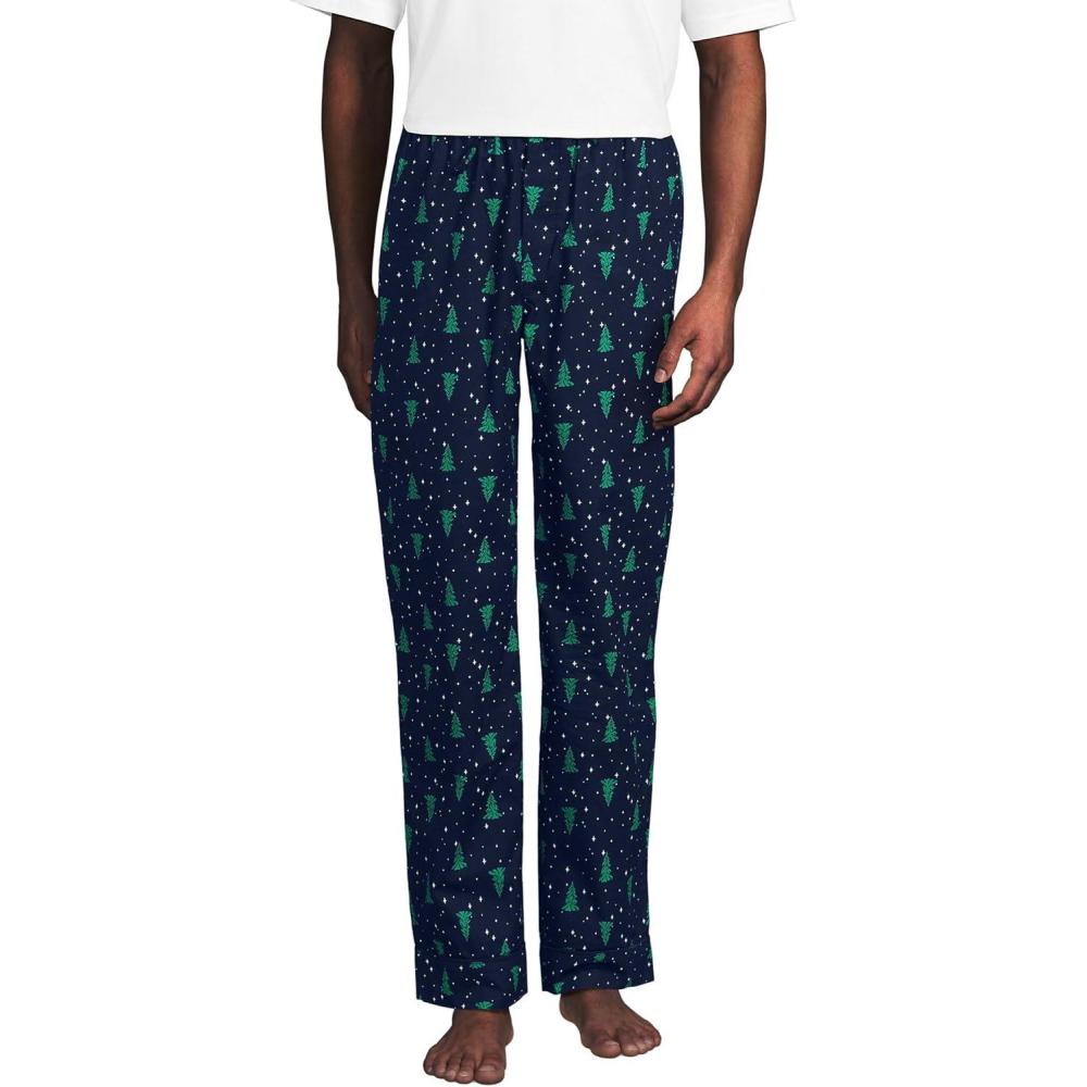 imageLands End Mens Poplin Pajama PantsHoliday TreesNavyGreen