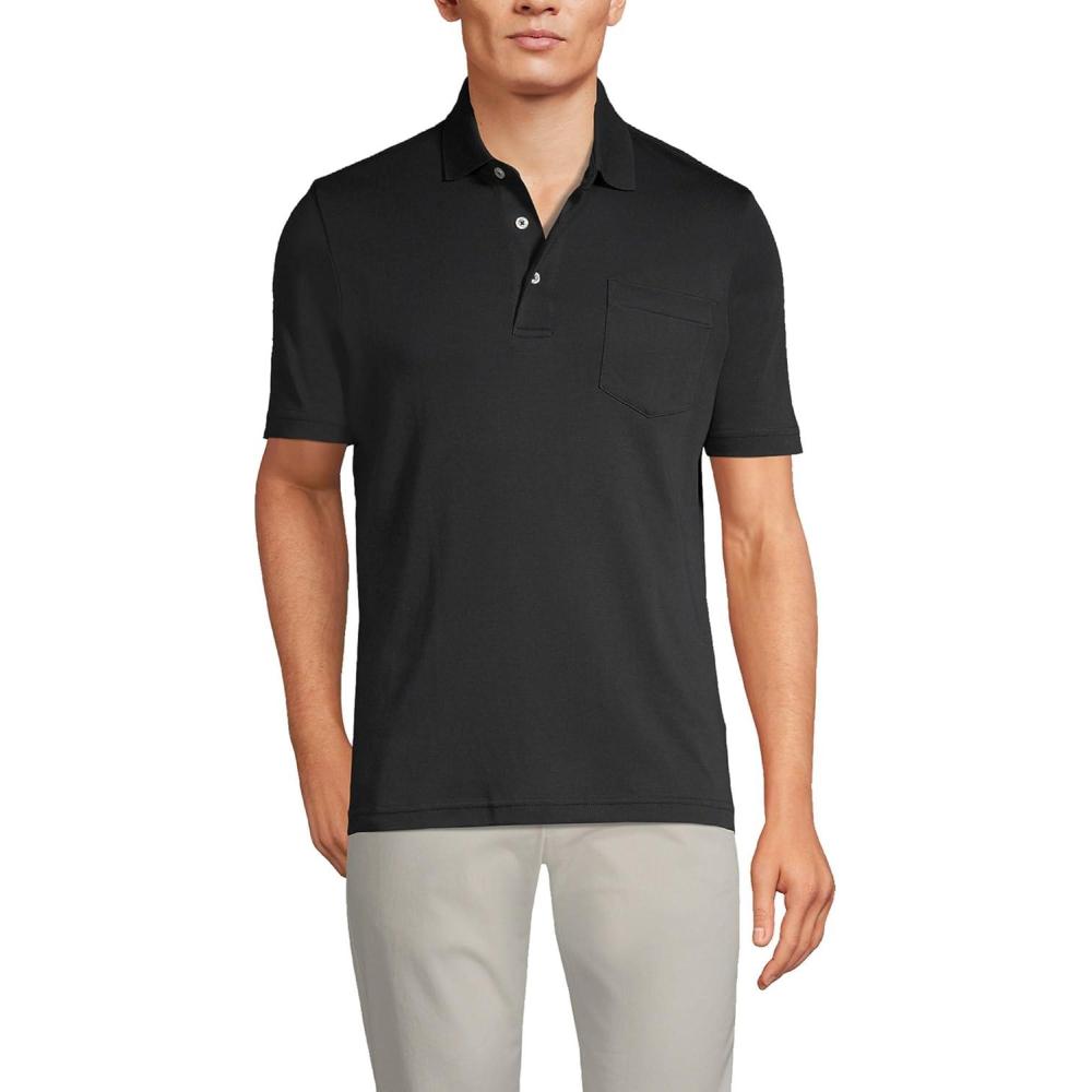 imageLands End Mens Premium AmericanGrown Supima Cotton Polo Shirt Short Sleeve Pocket  Big ampamp TallBlack