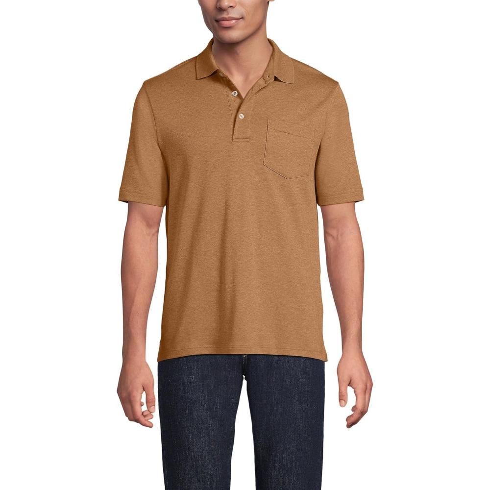 imageLands End Mens Premium AmericanGrown Supima Cotton Polo Shirt Short Sleeve Pocket  Big ampamp TallCanyon Camel Heather