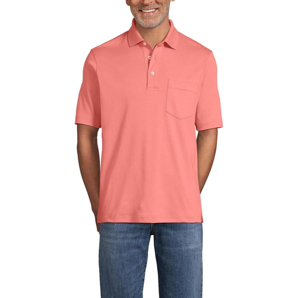 imageLands End Mens Premium AmericanGrown Supima Cotton Polo Shirt Short Sleeve Pocket  Big ampamp TallCoral Clay