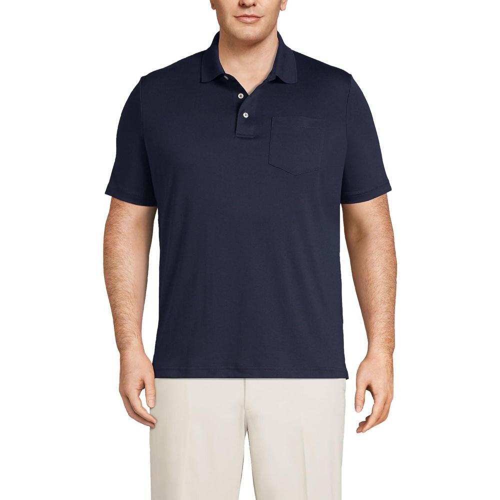 imageLands End Mens Premium AmericanGrown Supima Cotton Polo Shirt Short Sleeve Pocket  Big ampamp TallRadiant Navy