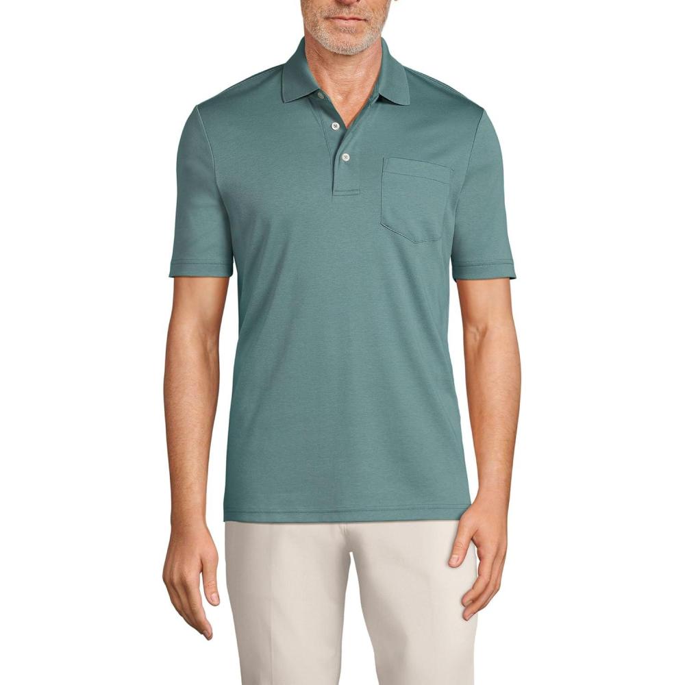 imageLands End Mens Premium AmericanGrown Supima Cotton Polo Shirt Short Sleeve Pocket  Big ampamp TallTourmaline