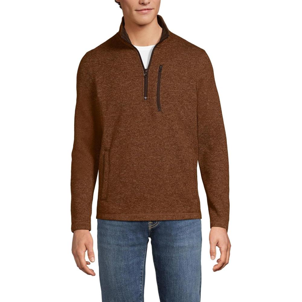 imageLands End Mens Quarter Zip Sweater FleeceRich GingerCoffee Heather