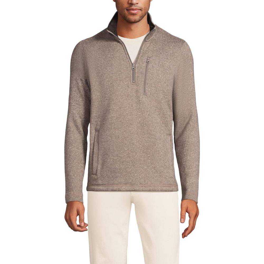 imageLands End Mens Quarter Zip Sweater FleeceSoft Taupe Heather