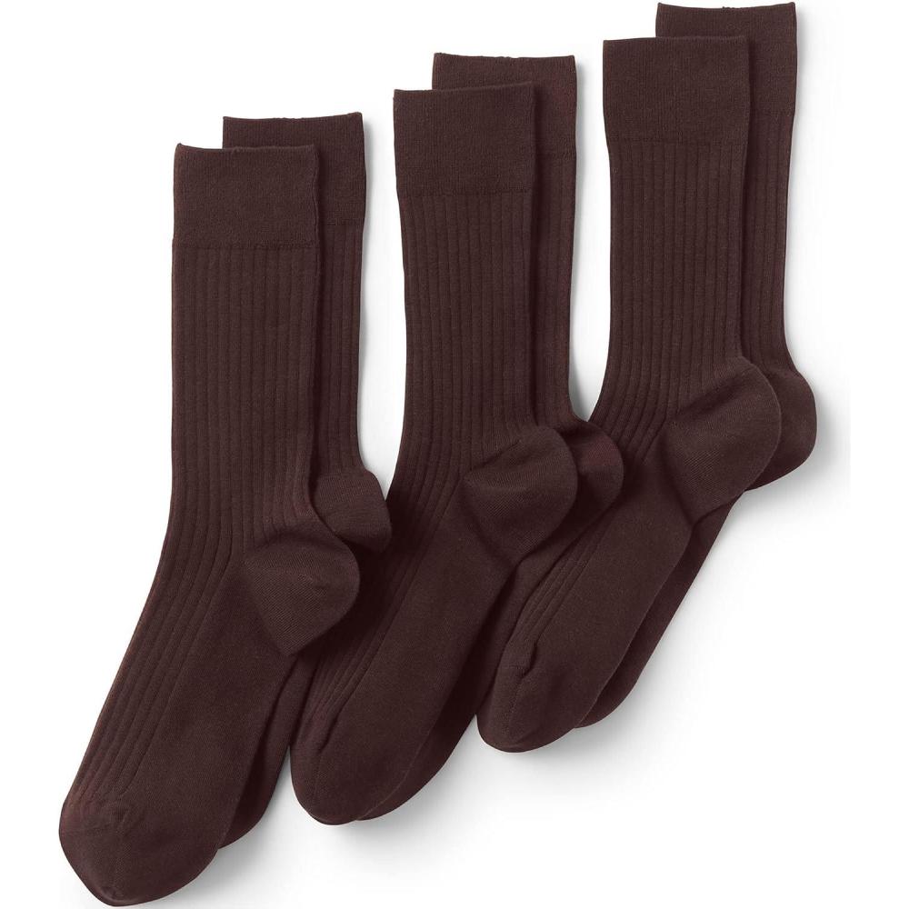 imageLands End Mens Seamless Toe Cotton Rib Dress Socks 3packRich Coffee