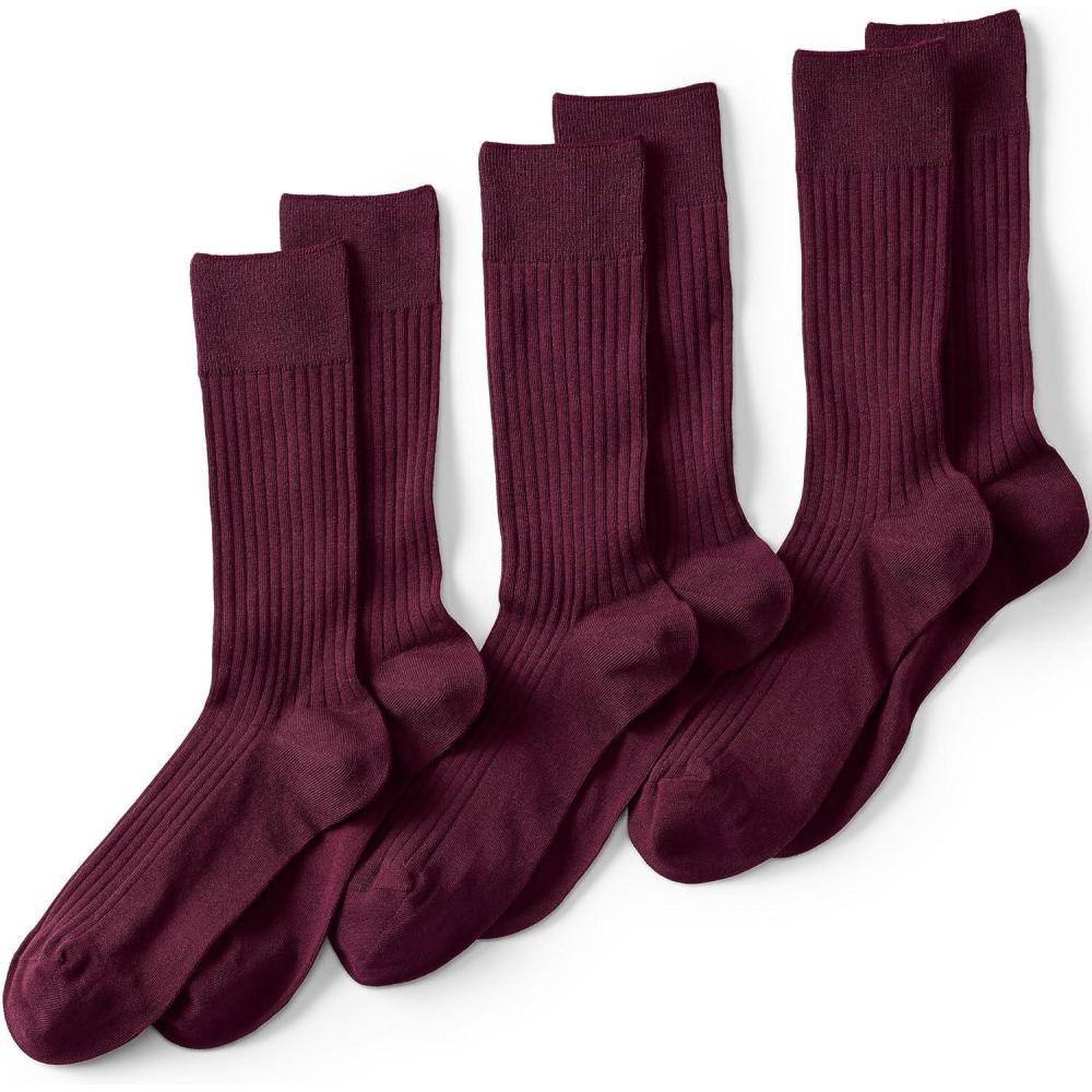 imageLands End Mens Seamless Toe Cotton Rib Dress Socks 3packRoyal Burgundy
