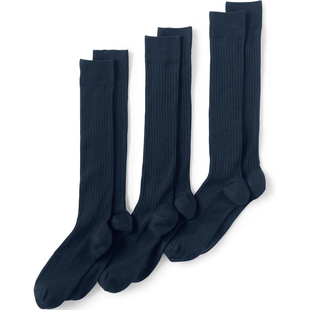 imageLands End Mens Seamless Toe Over the Calf Rib Dress Socks 3packRadiant Navy