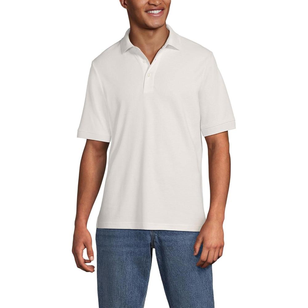 imageLands End Mens Short Sleeve AmericanGrown Supima Cotton Polo ShirtIvory Grid