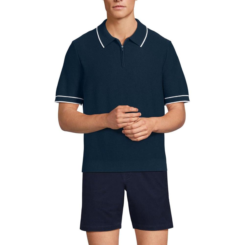 imageLands End Mens Short Sleeve Cooling Zip Sweater PoloRadiant Navy