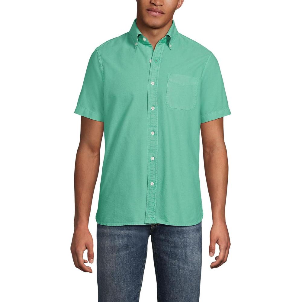 imageLands End Mens Short Sleeve Sail Rigger ShirtBay Water Green