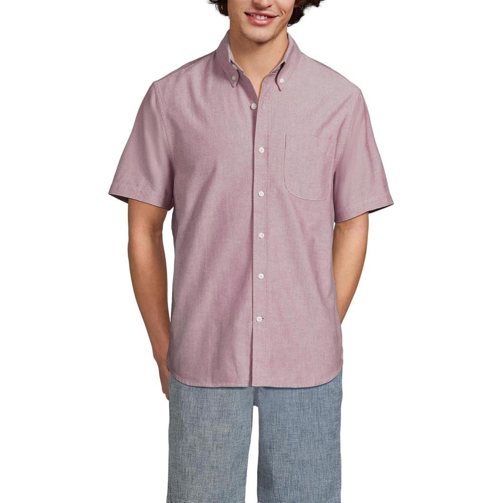 imageLands End Mens Short Sleeve Sail Rigger ShirtBurgundy Spritz