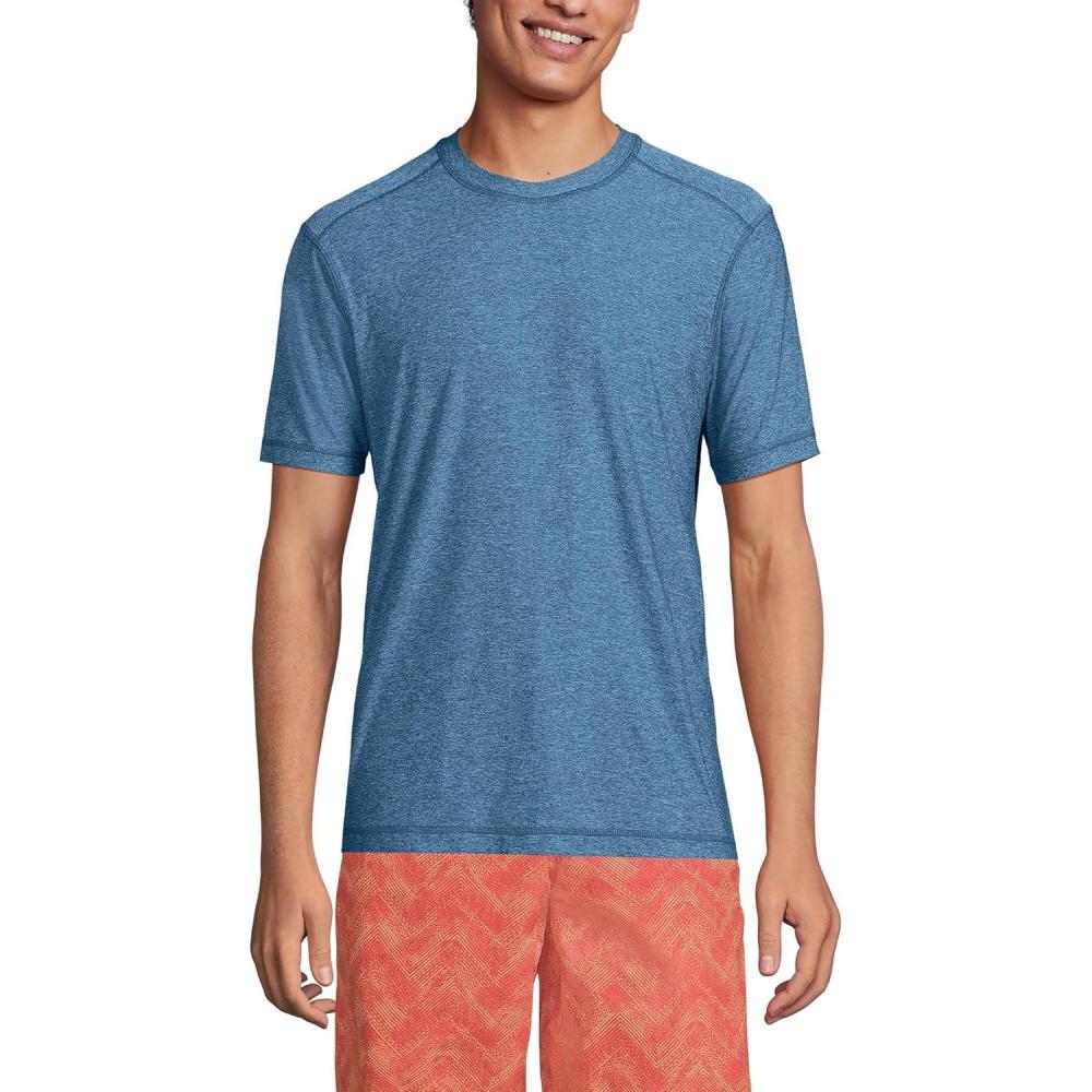 imageLands End Mens Short Sleeve Swim Tee Rash GuardEvening Blue Heather