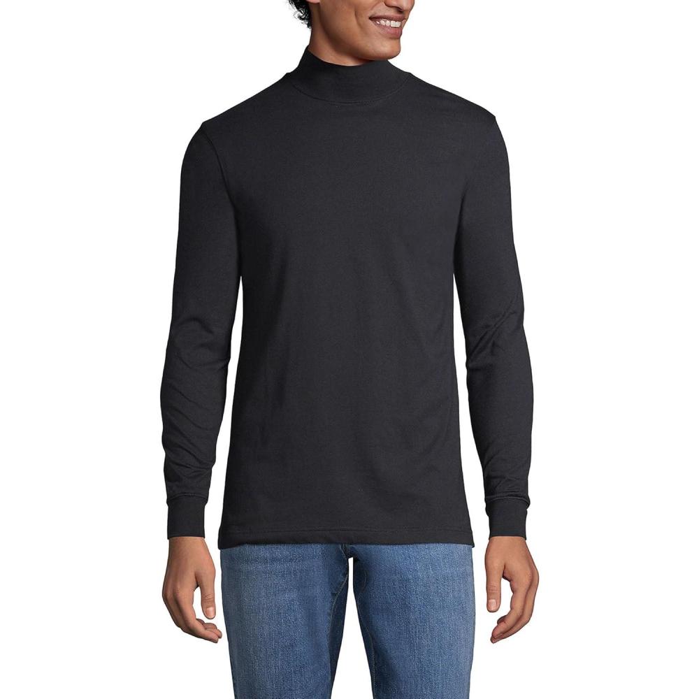 imageLands End Mens SuperT CottonBlend Mock Turtleneck ShirtBlack