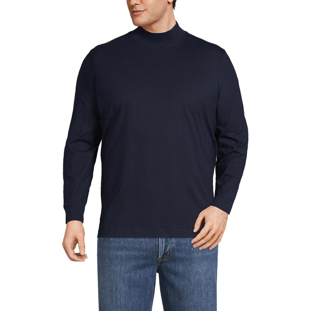 imageLands End Mens SuperT CottonBlend Mock Turtleneck ShirtRadiant Navy
