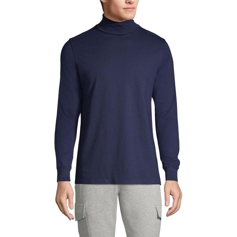 imageLands End Mens SuperT CottonBlend Turtleneck ShirtRadiant Navy