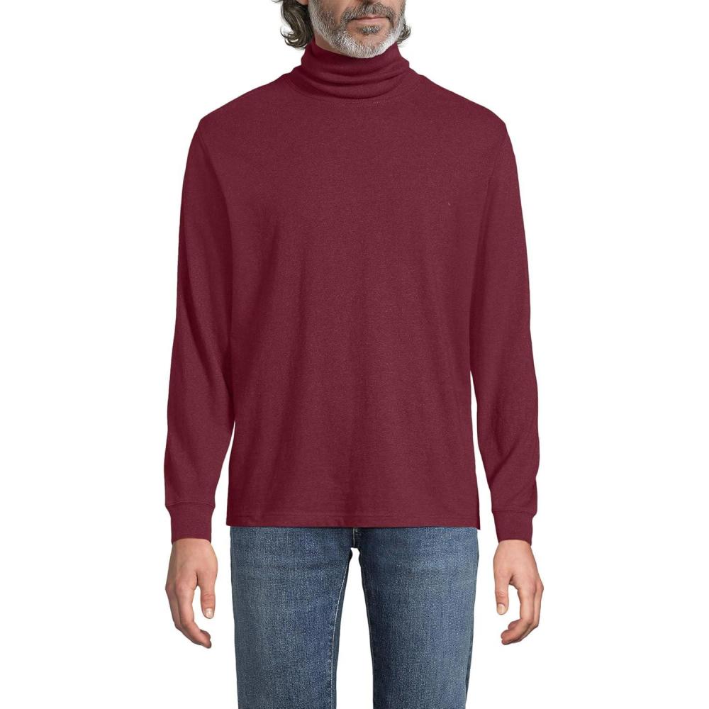 imageLands End Mens SuperT CottonBlend Turtleneck ShirtRich Burgundy Heather