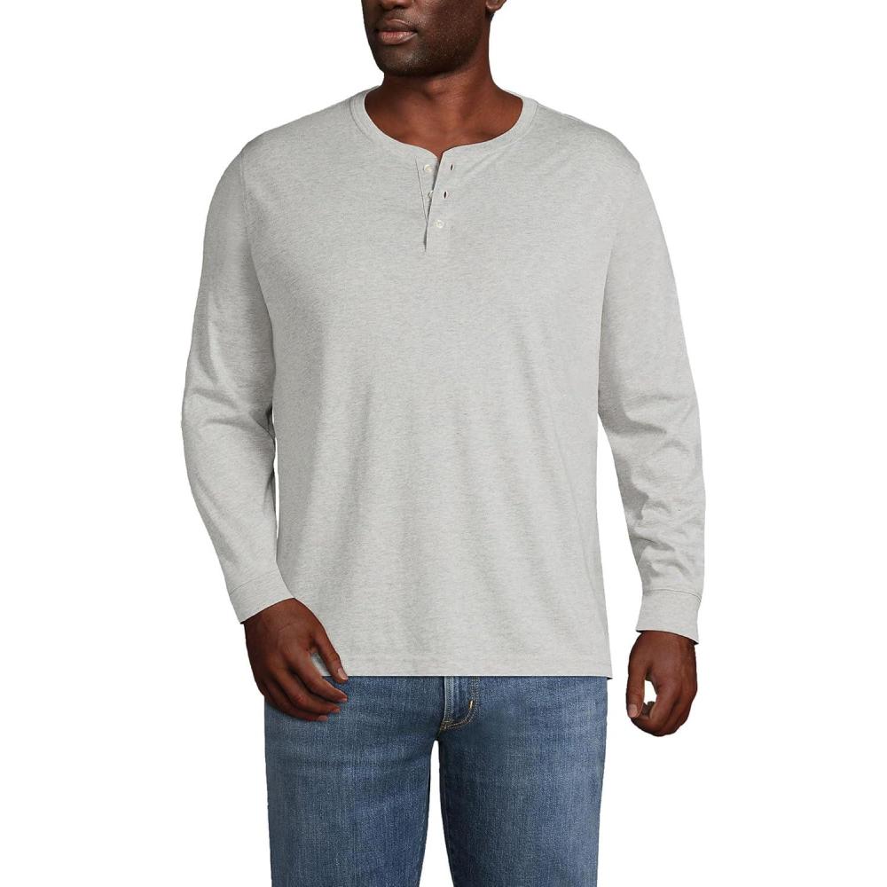 imageLands End Mens SuperT Long Sleeve Henley ShirtGray Heather