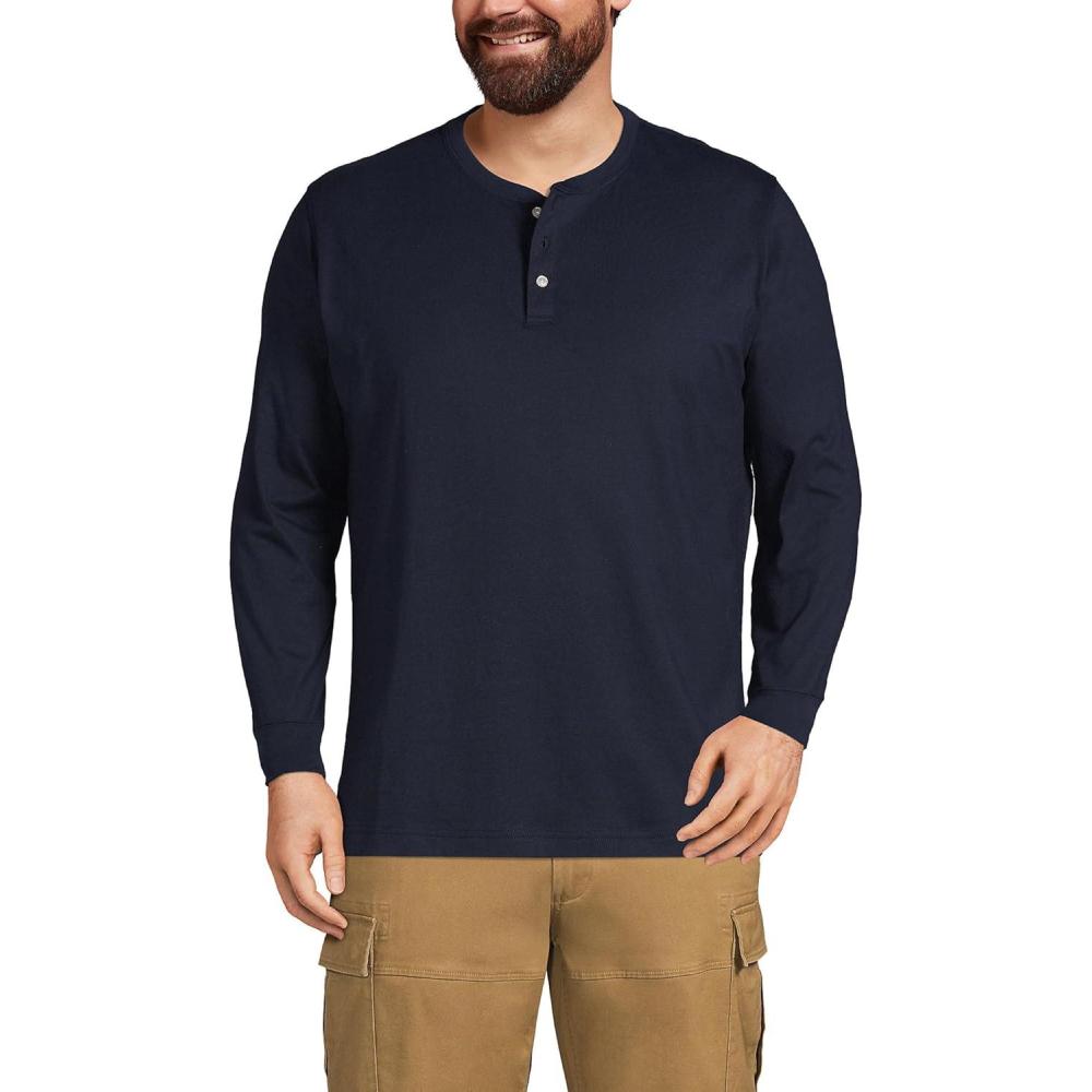 imageLands End Mens SuperT Long Sleeve Henley ShirtRadiant Navy