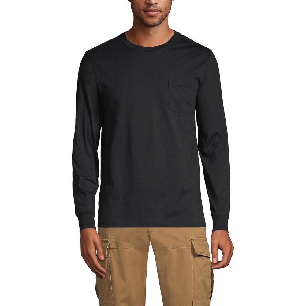 imageLands End Mens SuperT Long Sleeve TShirt with PocketBlack