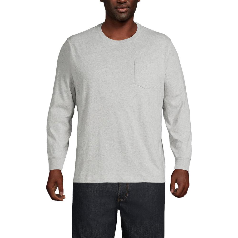 imageLands End Mens SuperT Long Sleeve TShirt with PocketGray Heather