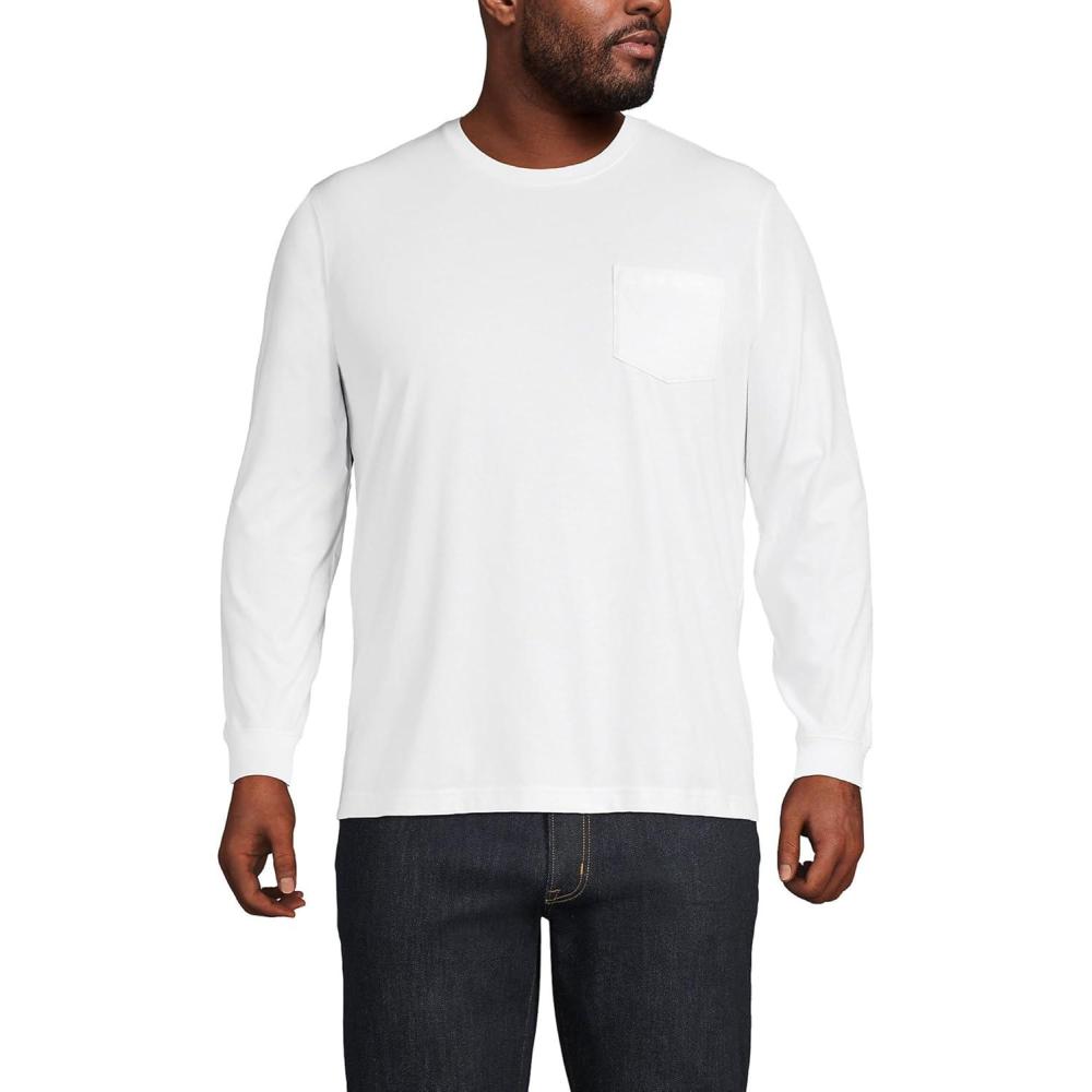 imageLands End Mens SuperT Long Sleeve TShirt with PocketWhite