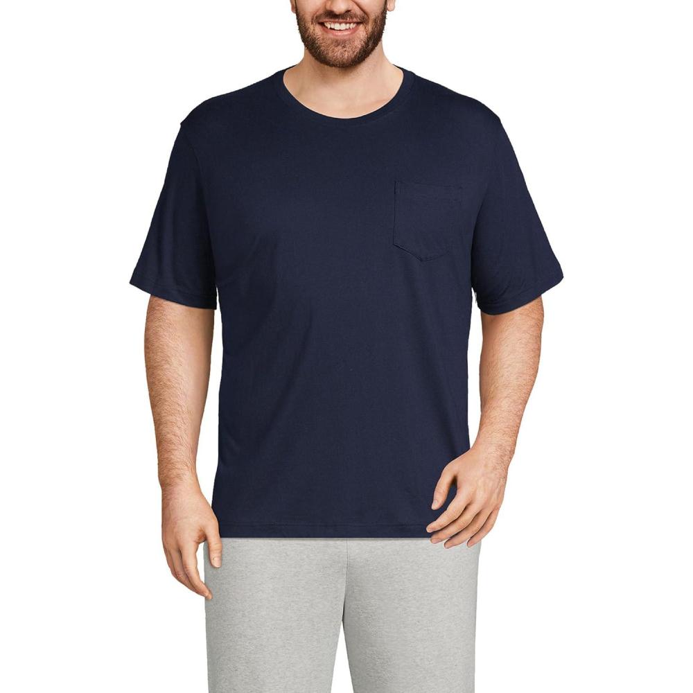 imageLands End Mens SuperT Short Sleeve TShirt with PocketRadiant Navy