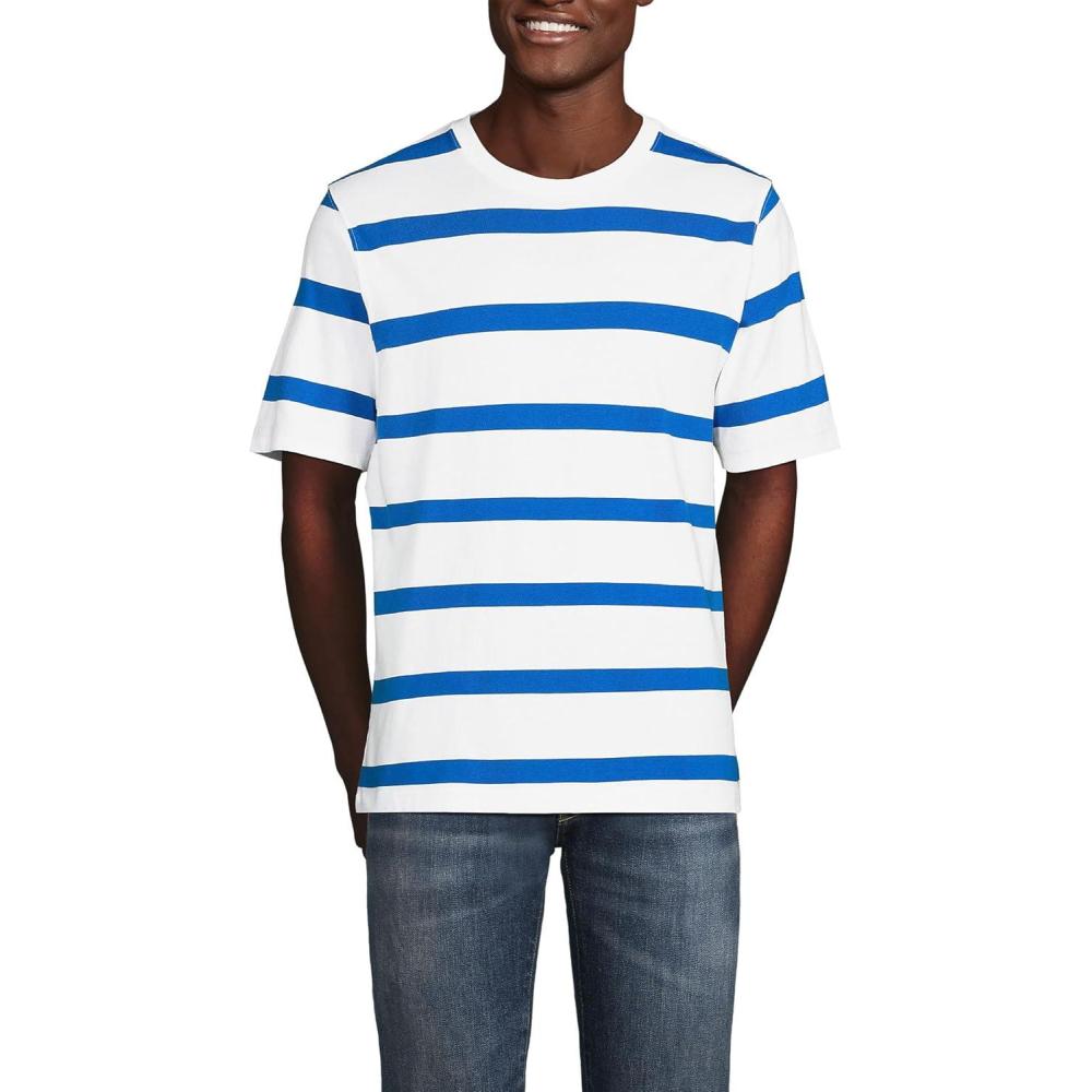 imageLands End Mens SuperT Short Sleeve TShirtWhiteNautical Blue Stripe