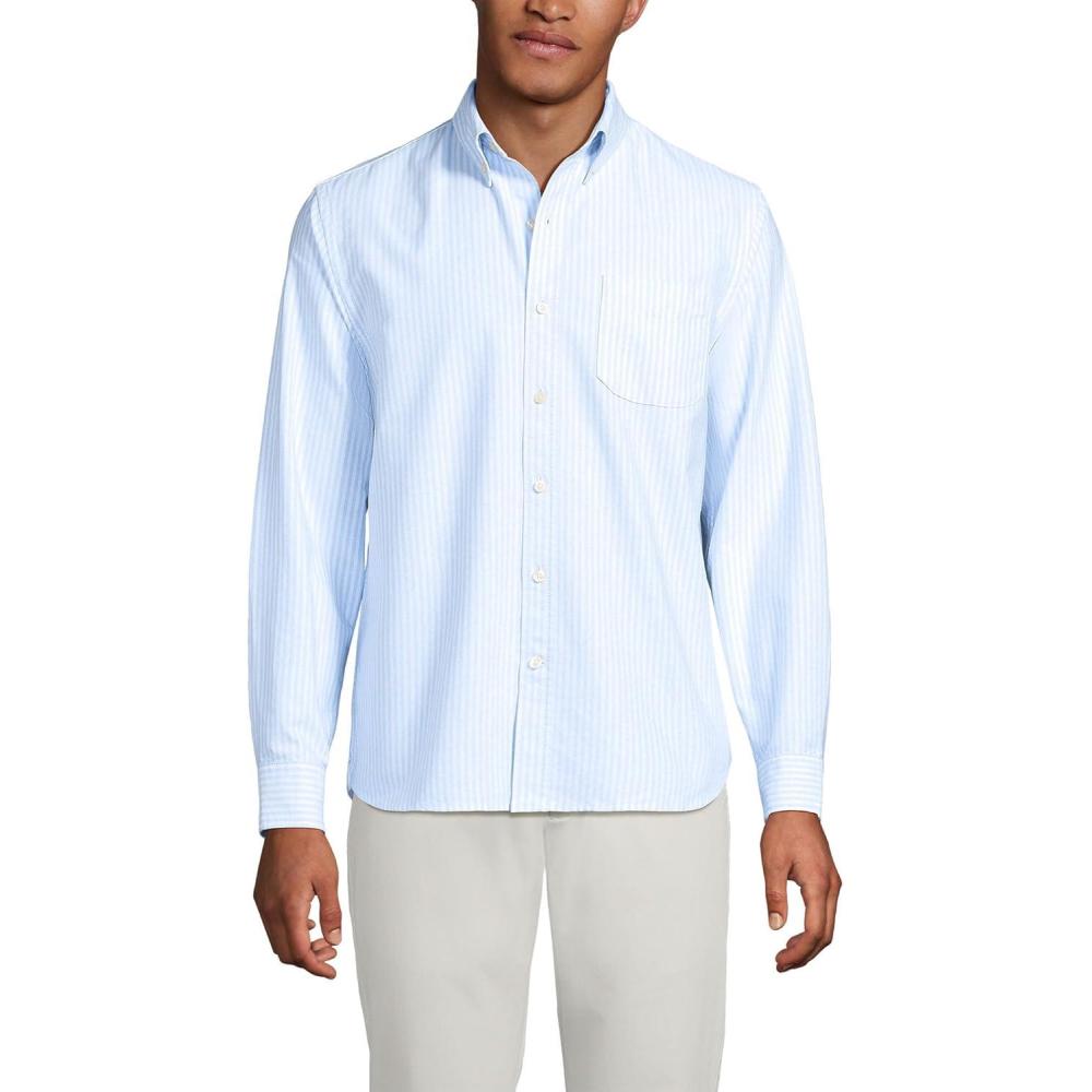 imageLands End Mens Traditional Fit ComfortFirst Sail Rigger Oxford ShirtClear Blue Stripe