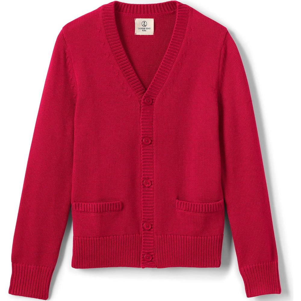 imageLands End School Uniform Boys Cotton Modal Button Front Cardigan SweaterRed