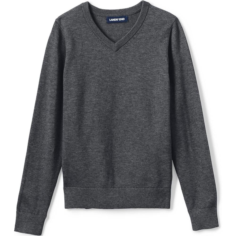 imageLands End School Uniform Boys Cotton Modal Fine Gauge VNeck SweaterCoal Heather