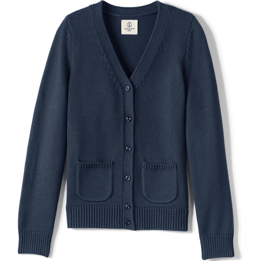 imageLands End School Uniform Girls Cotton Modal Button Front Cardigan SweaterClassic Navy