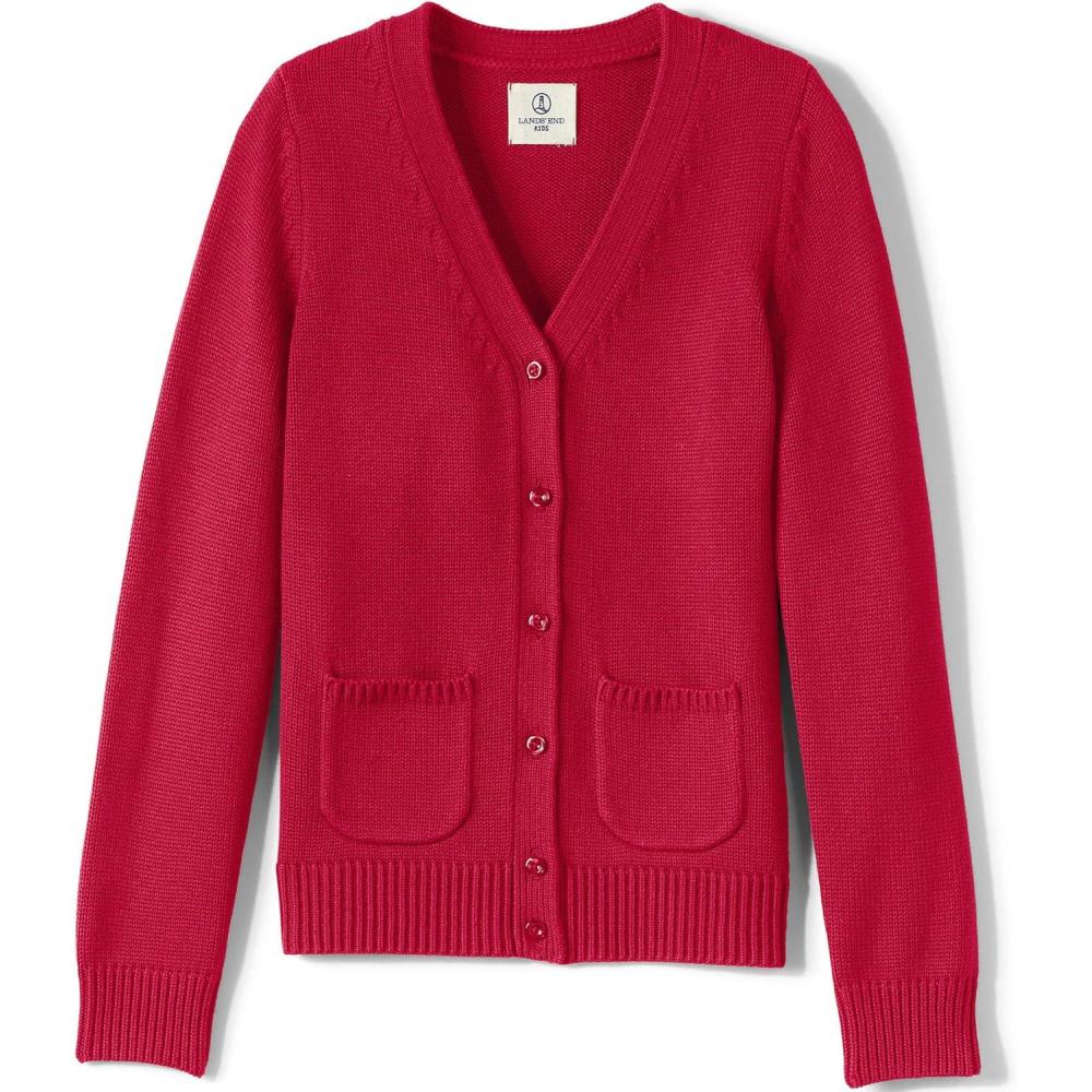 imageLands End School Uniform Girls Cotton Modal Button Front Cardigan SweaterRed