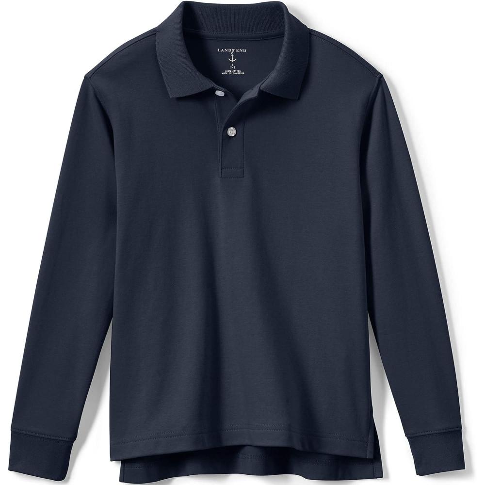 imageLands End School Uniform Girls Long Sleeve Feminine Fit Interlock Polo ShirtClassic Navy