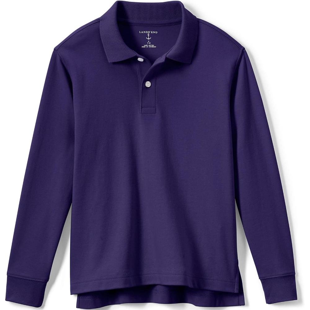 imageLands End School Uniform Girls Long Sleeve Feminine Fit Interlock Polo ShirtDeep Purple