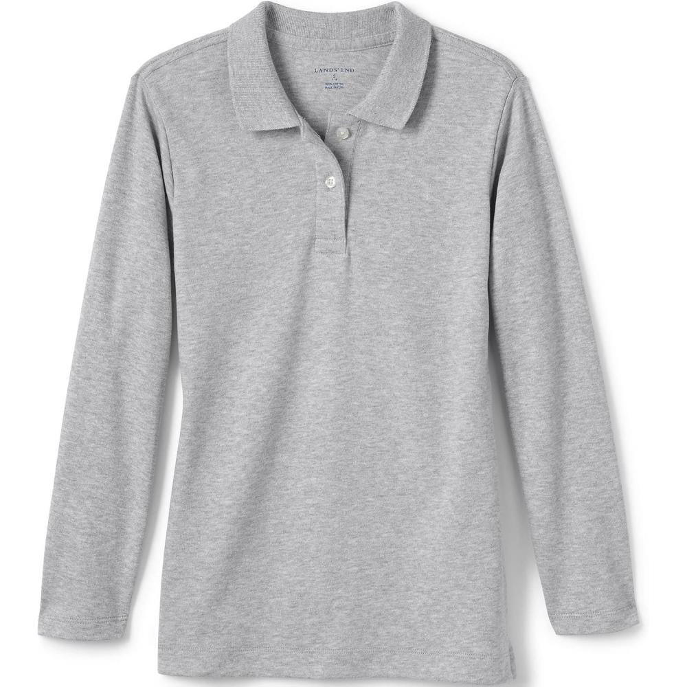 imageLands End School Uniform Girls Long Sleeve Feminine Fit Interlock Polo ShirtGray Heather