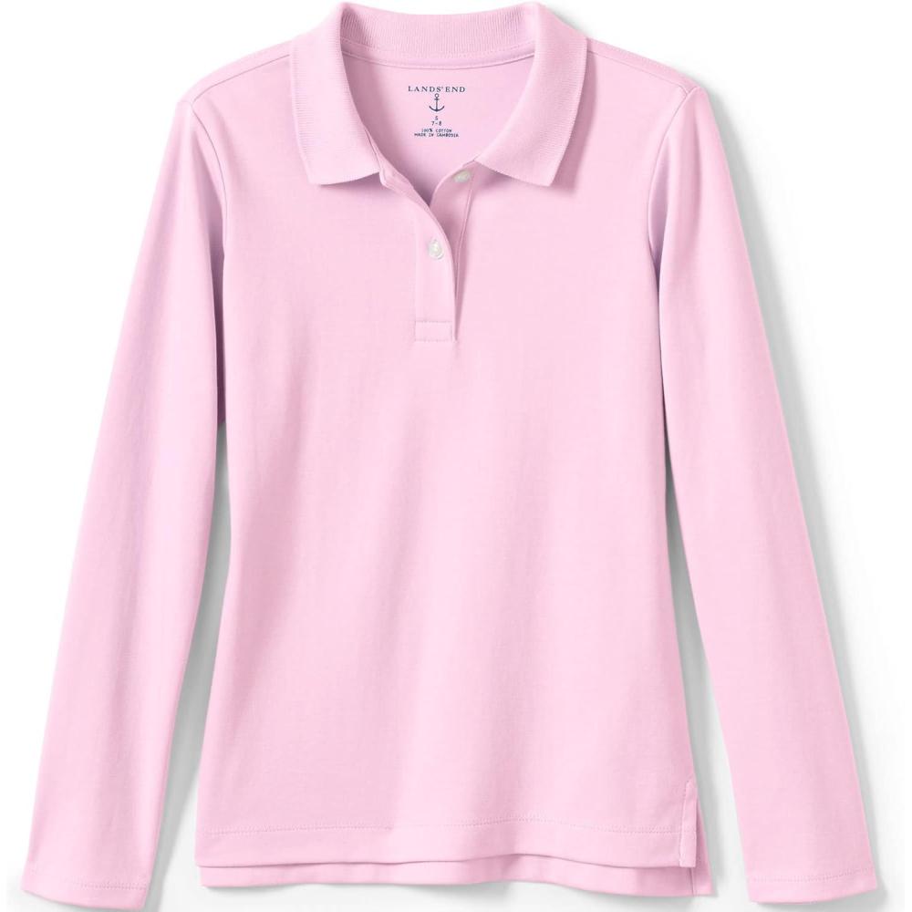 imageLands End School Uniform Girls Long Sleeve Feminine Fit Interlock Polo ShirtIce Pink