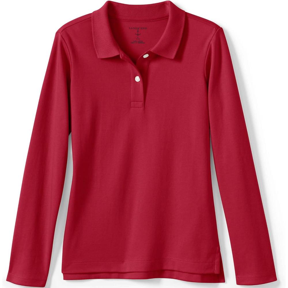 imageLands End School Uniform Girls Long Sleeve Feminine Fit Interlock Polo ShirtRed