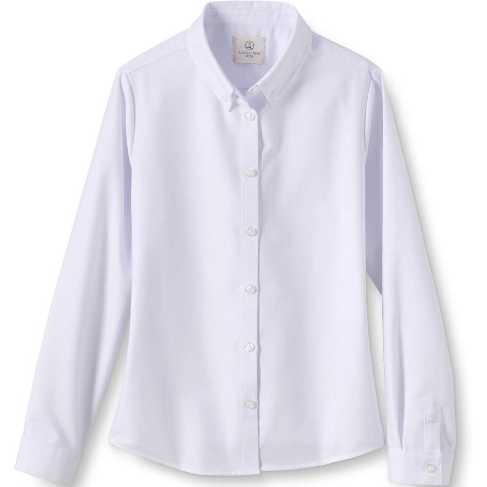 imageLands End School Uniform Girls Long Sleeve Oxford Dress ShirtWhite