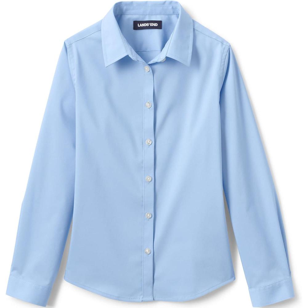 imageLands End School Uniform Girls No Gape Long Sleeve Stretch ShirtLight Sea Blue