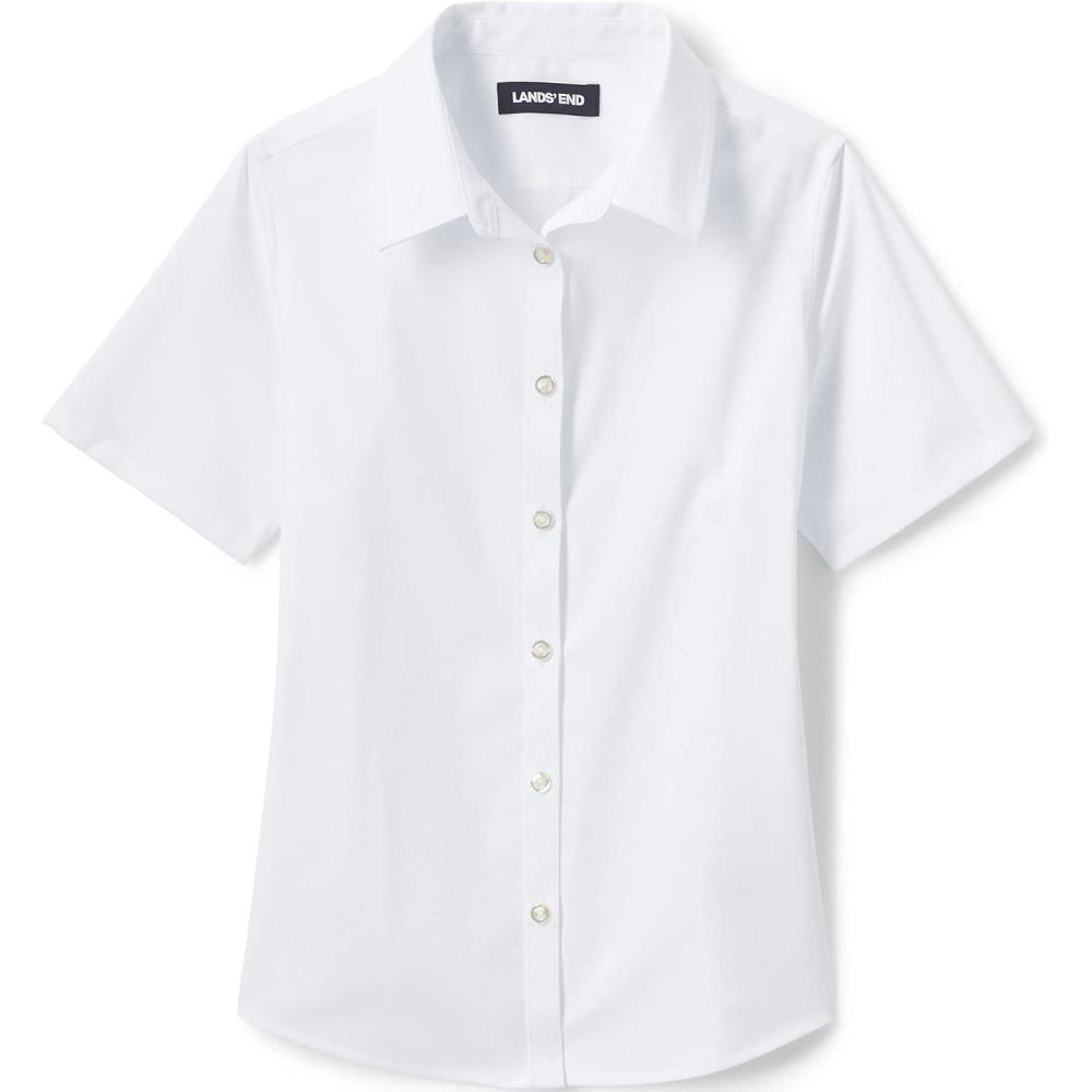 imageLands End School Uniform Girls No Gape Short Sleeve Stretch ShirtPearl White