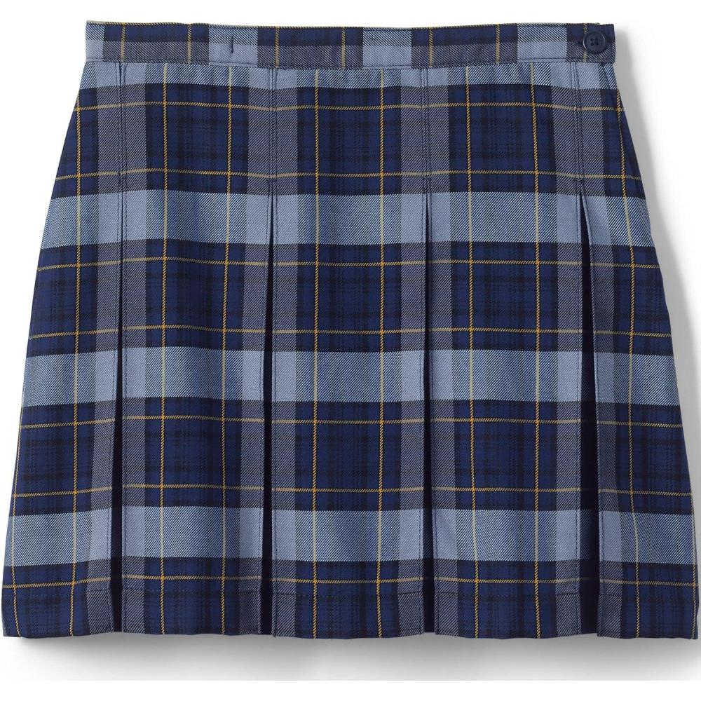 imageLands End School Uniform Girls Plaid Box Pleat Skirt Top of The KneeClassic Navy Plaid