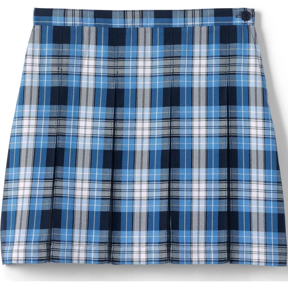 imageLands End School Uniform Girls Plaid Box Pleat Skirt Top of The KneeClear Blue Plaid