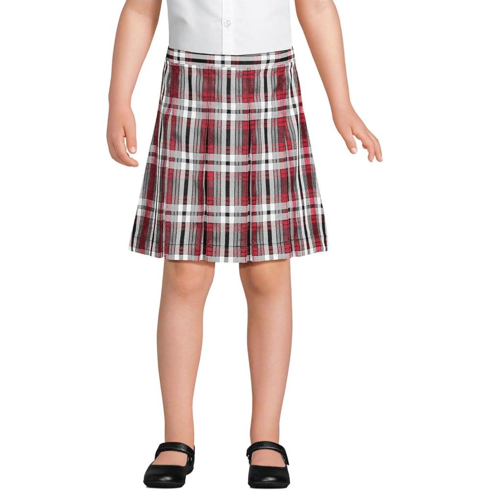 imageLands End School Uniform Girls Plaid Box Pleat Skirt Top of The KneeRedGraphite Plaid