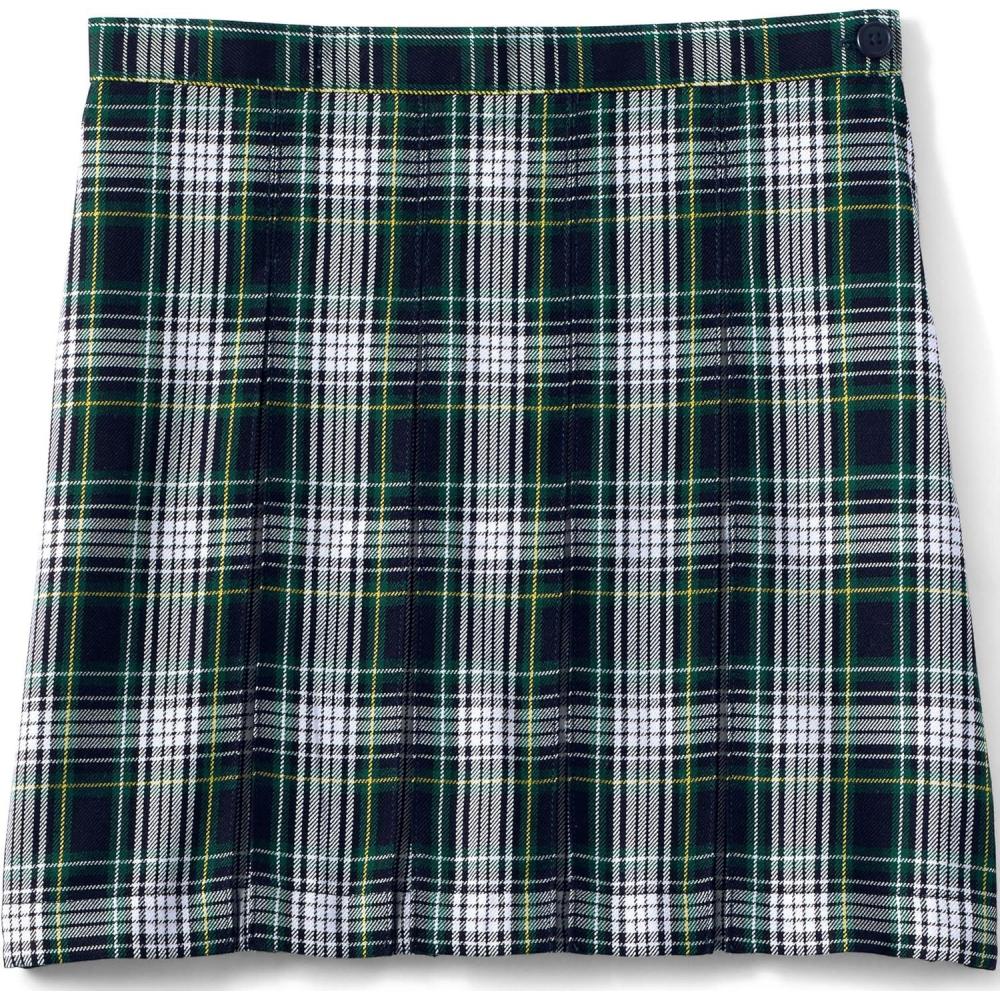 imageLands End School Uniform Girls Plaid Box Pleat Skirt Top of The KneeWhiteEvergreen Plaid