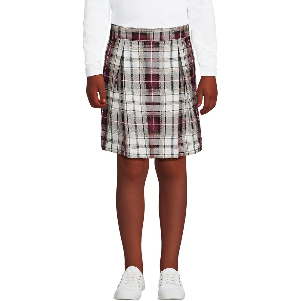 imageLands End School Uniform Girls Plaid Skort Top of KneeGarnetKhaki Plaid