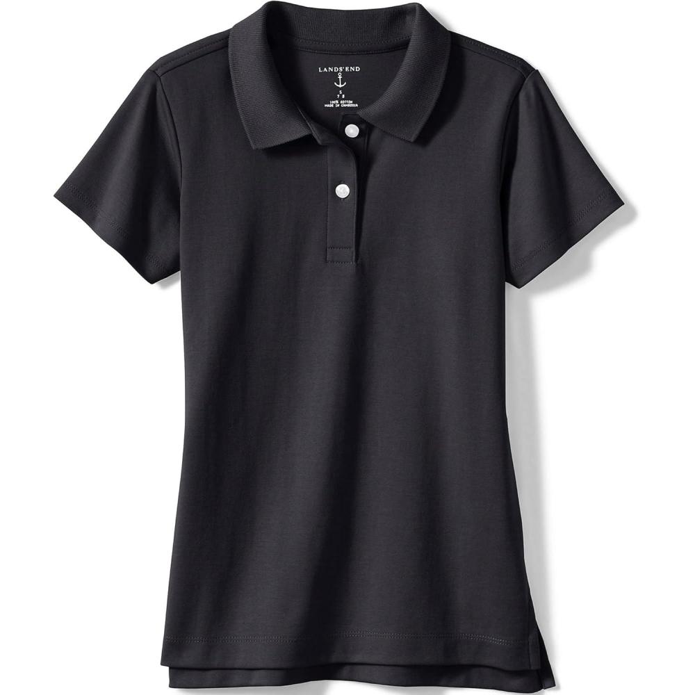 imageLands End School Uniform Girls Short Sleeve Feminine Fit Interlock Polo ShirtBlack