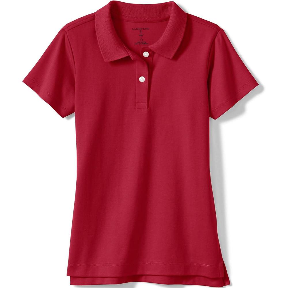 imageLands End School Uniform Girls Short Sleeve Feminine Fit Interlock Polo ShirtRed
