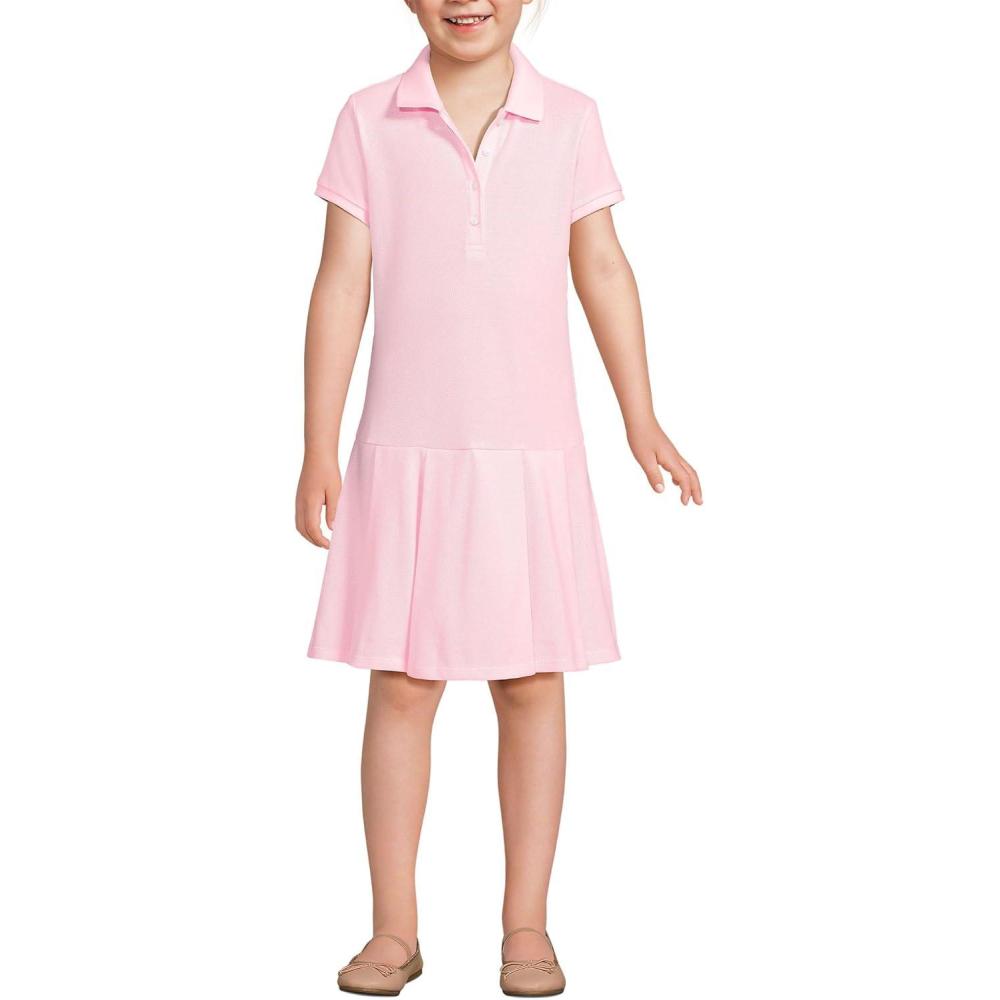 imageLands End School Uniform Girls Short Sleeve Mesh Pleated Polo DressIce Pink