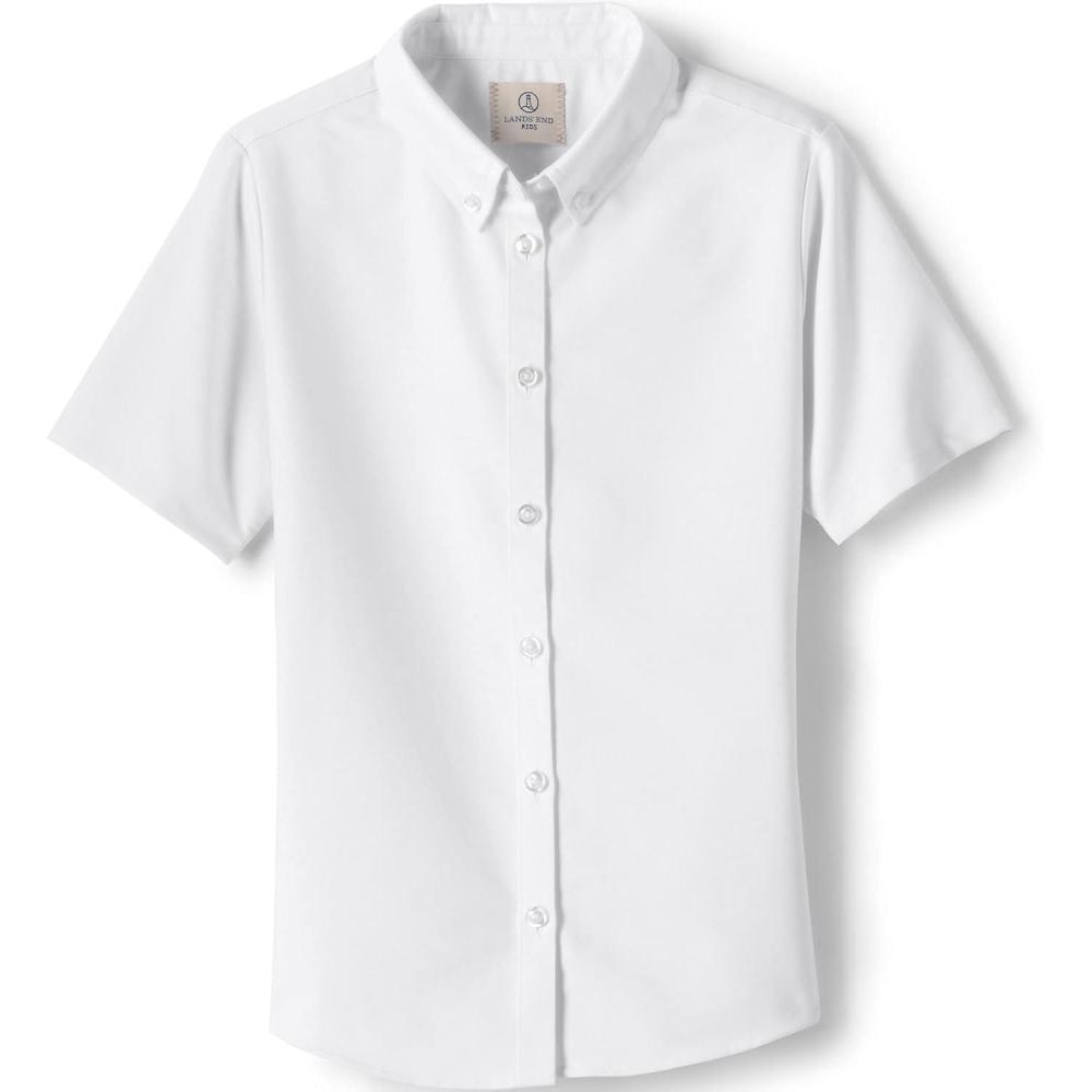 imageLands End School Uniform Girls Short Sleeve Oxford Dress ShirtWhite